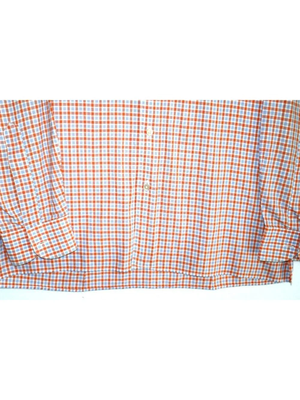 Ermenegildo Zegna Check Dress Shirt L Orange Blue Button Front Made in Italy